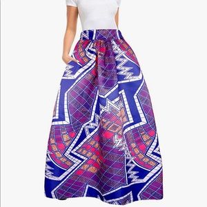 Afibi | Women’s African Printed Maxi A Line Flared Skirt with Pockets